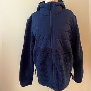 REI navy‎ blue hooded full zip puffer and fleece jacket sz L
